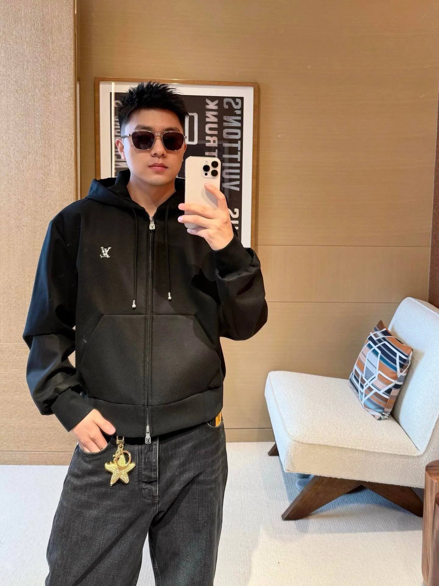 Louis Vuitton/Louis Vuitton 25Fw metal logo suit zipper hooded jacket